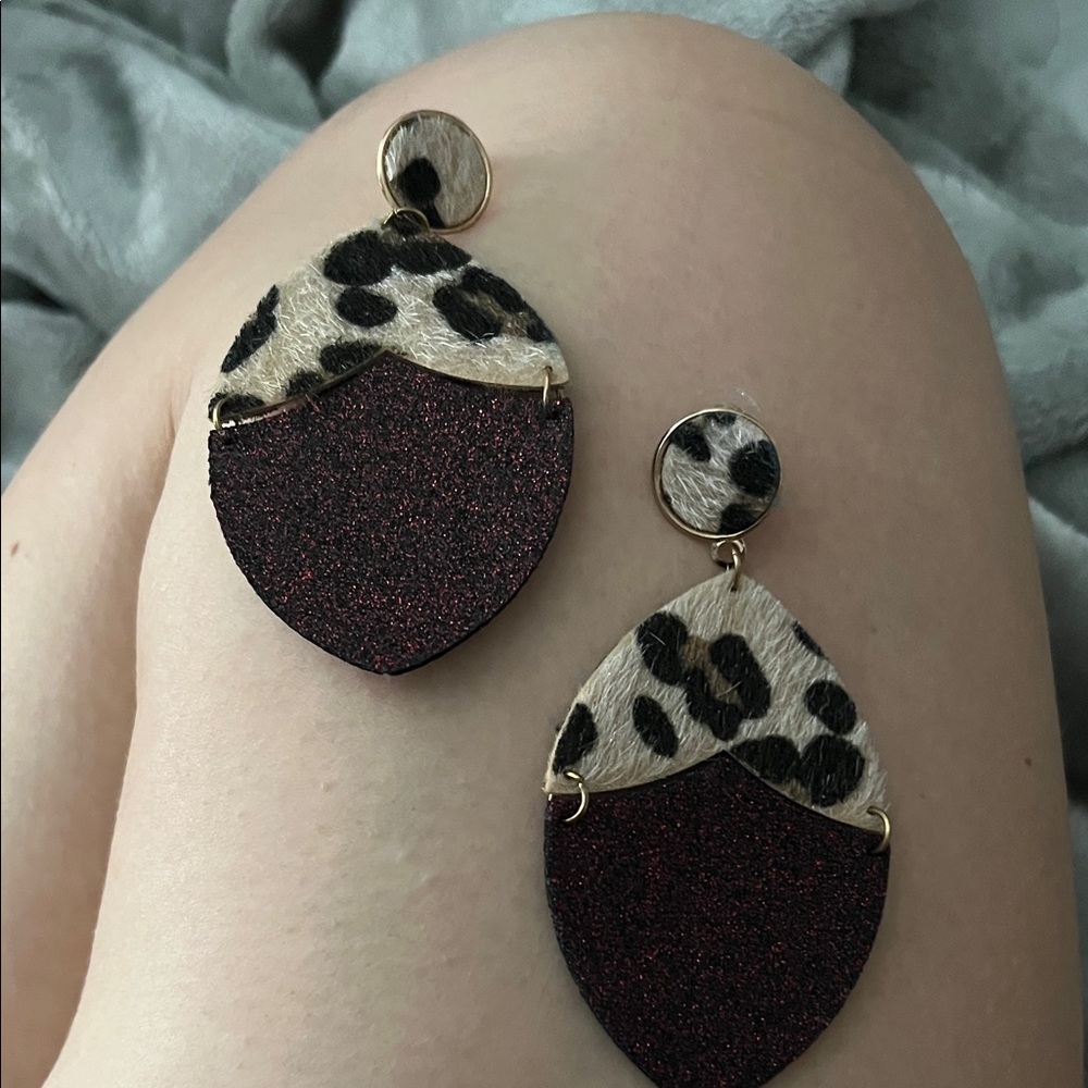 Leopard Print and Black Earrings NWOT